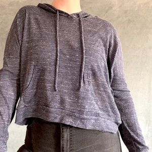 Crop Navy High-Low Long Sleeve Hoodie Sweater